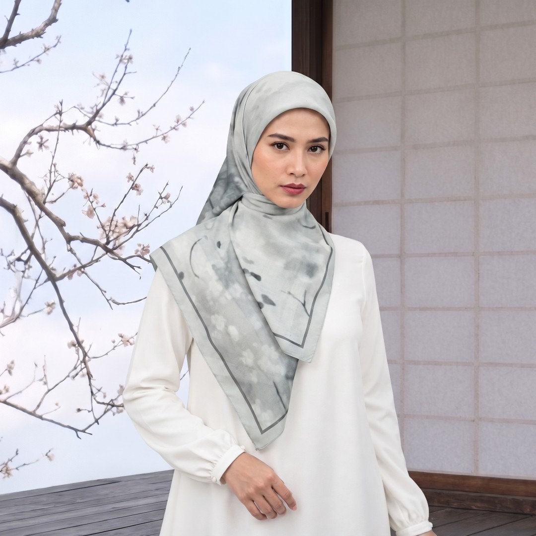 Zoya - Blured Fleur Print Scarf - Kerudung Hijab Segiempat Motif - Bahan Airy Voal