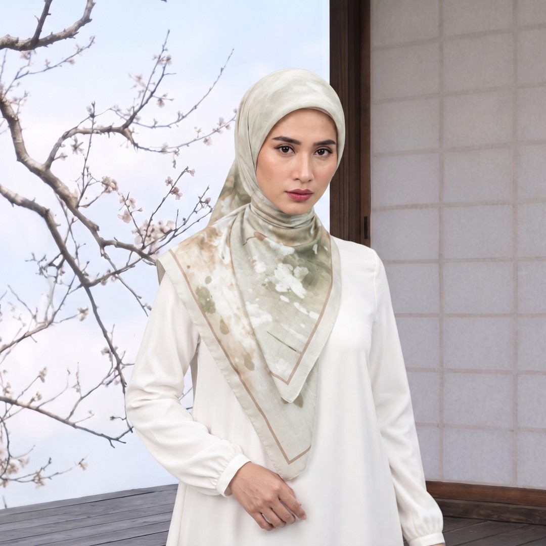 Zoya - Blured Fleur Print Scarf - Kerudung Hijab Segiempat Motif - Bahan Airy Voal