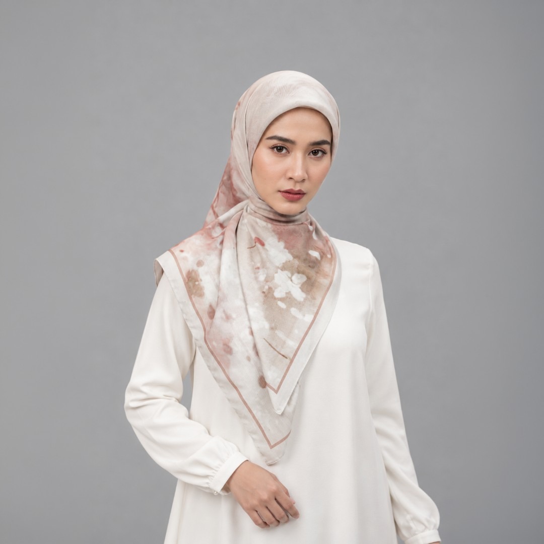 Zoya - Blured Fleur Print Scarf - Kerudung Hijab Segiempat Motif - Bahan Airy Voal