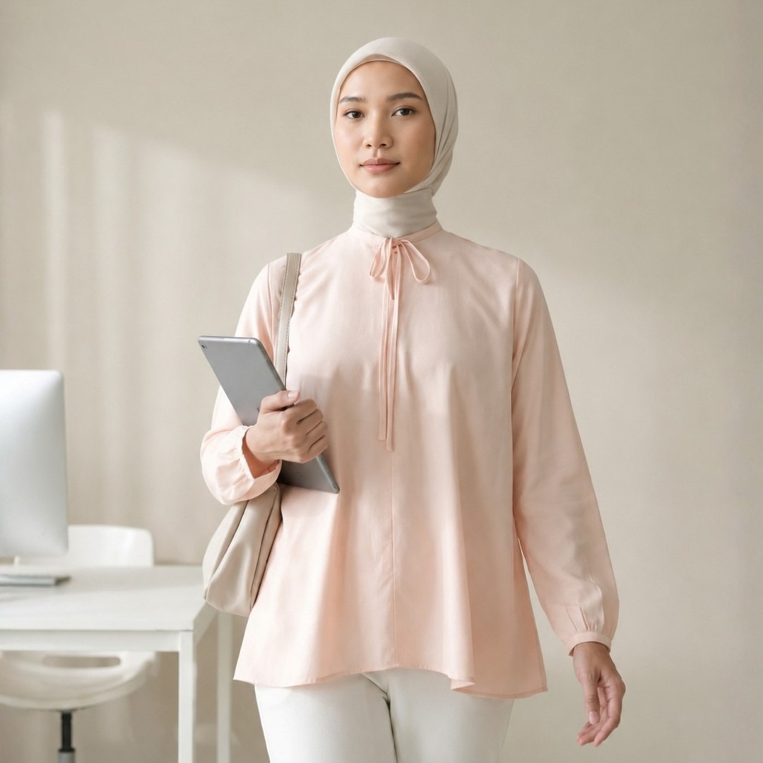 Zoya Bow Round Neck Z01 Office Wear - Atasan Wanita Wudhu Friendly - Bahan Laura
