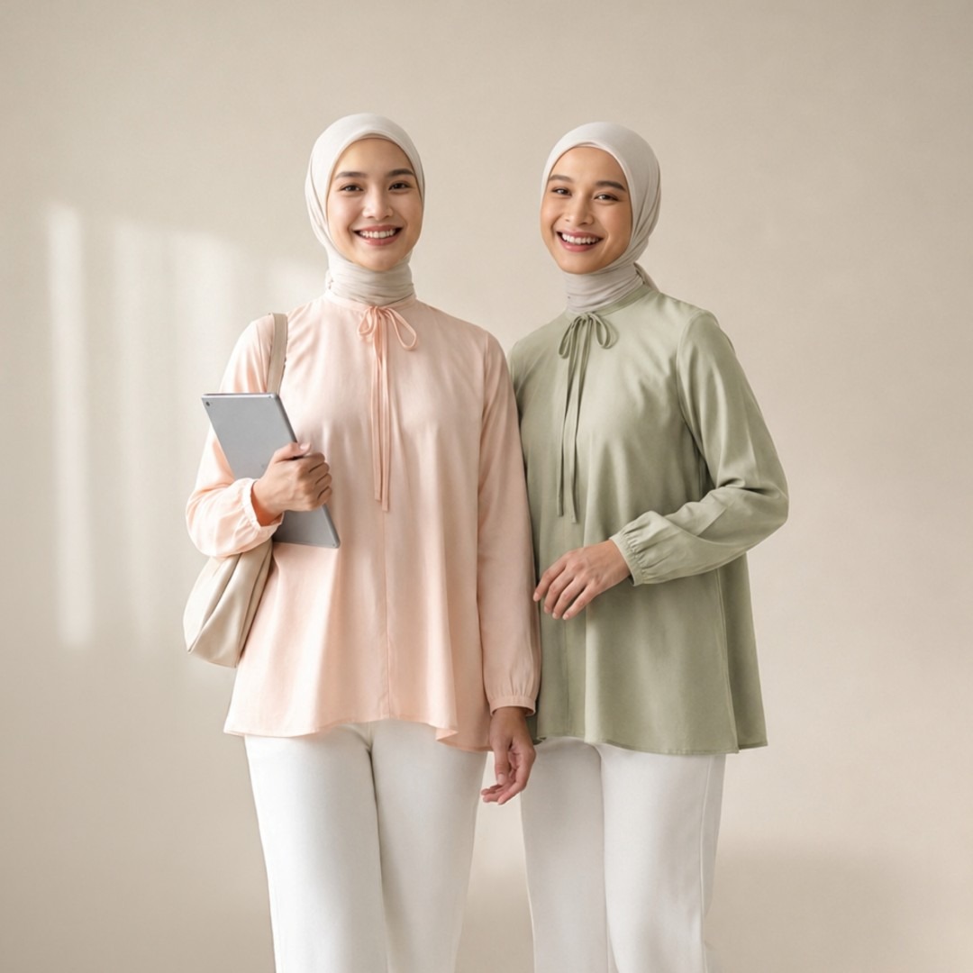 Zoya Bow Round Neck Z01 Office Wear - Atasan Wanita Wudhu Friendly - Bahan Laura