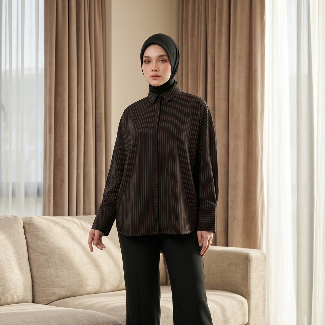 Zoya Boxy Fit Shirt Z01 - Atasan Blouse Officewear - Bahan Cotton Print