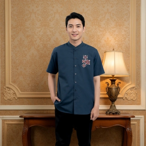 Image of Zoya Damian Menswear - Baju Koko Pria Lengan Pendek - Bahan Cotton Slub