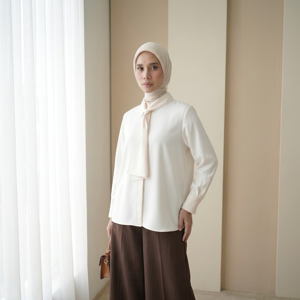 Zoya Detail Collar Shirt Z01 - Atasan Blouse Officewear - Bahan Poly Twill