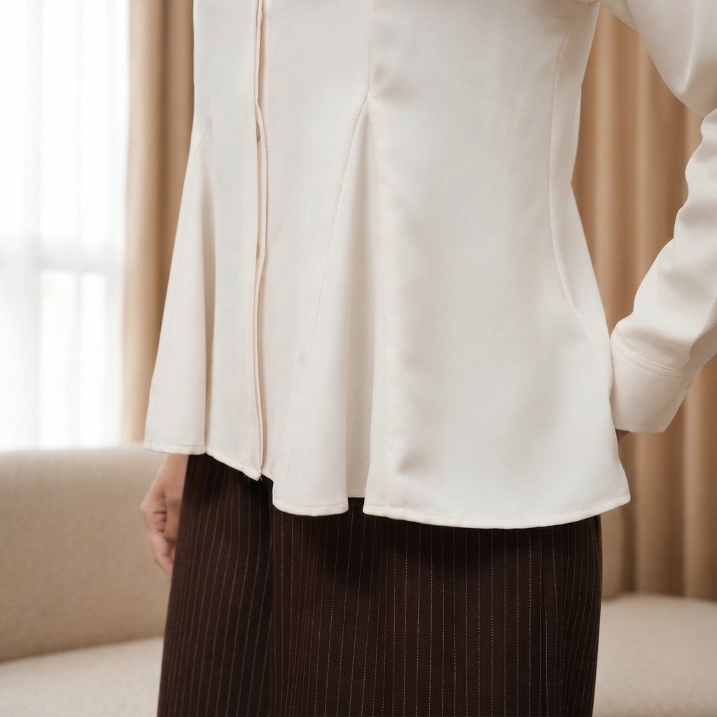 Zoya Detail Collar Shirt Z01 - Atasan Blouse Officewear - Bahan Poly Twill