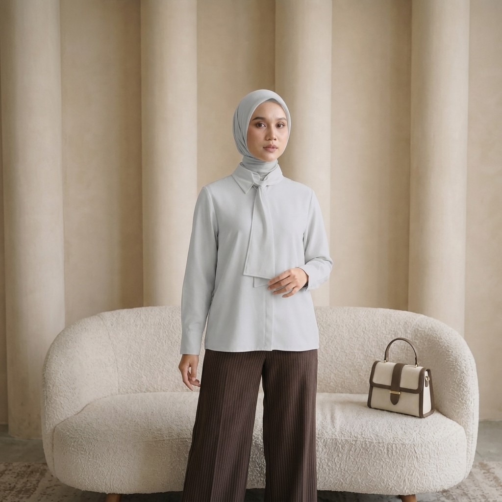 Zoya Detail Collar Shirt Z01 - Atasan Blouse Officewear - Bahan Poly Twill