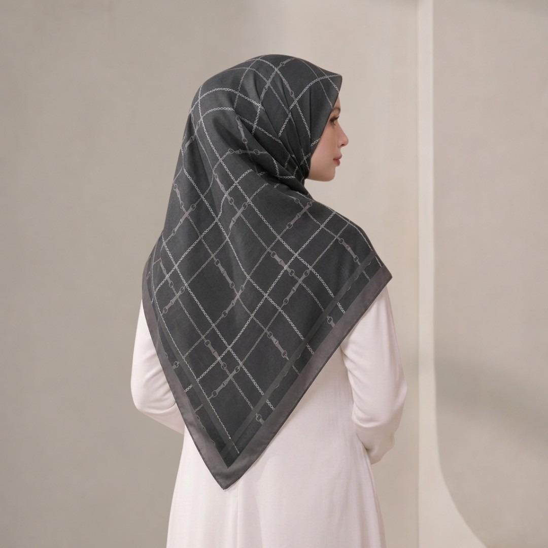 Zoya - Emily Gridlock Scarf - Kerudung Hijab Segiempat Motif - Pouch Ziplock