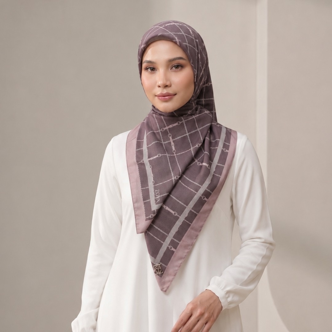 Zoya - Emily Gridlock Scarf - Kerudung Hijab Segiempat Motif - Pouch Ziplock
