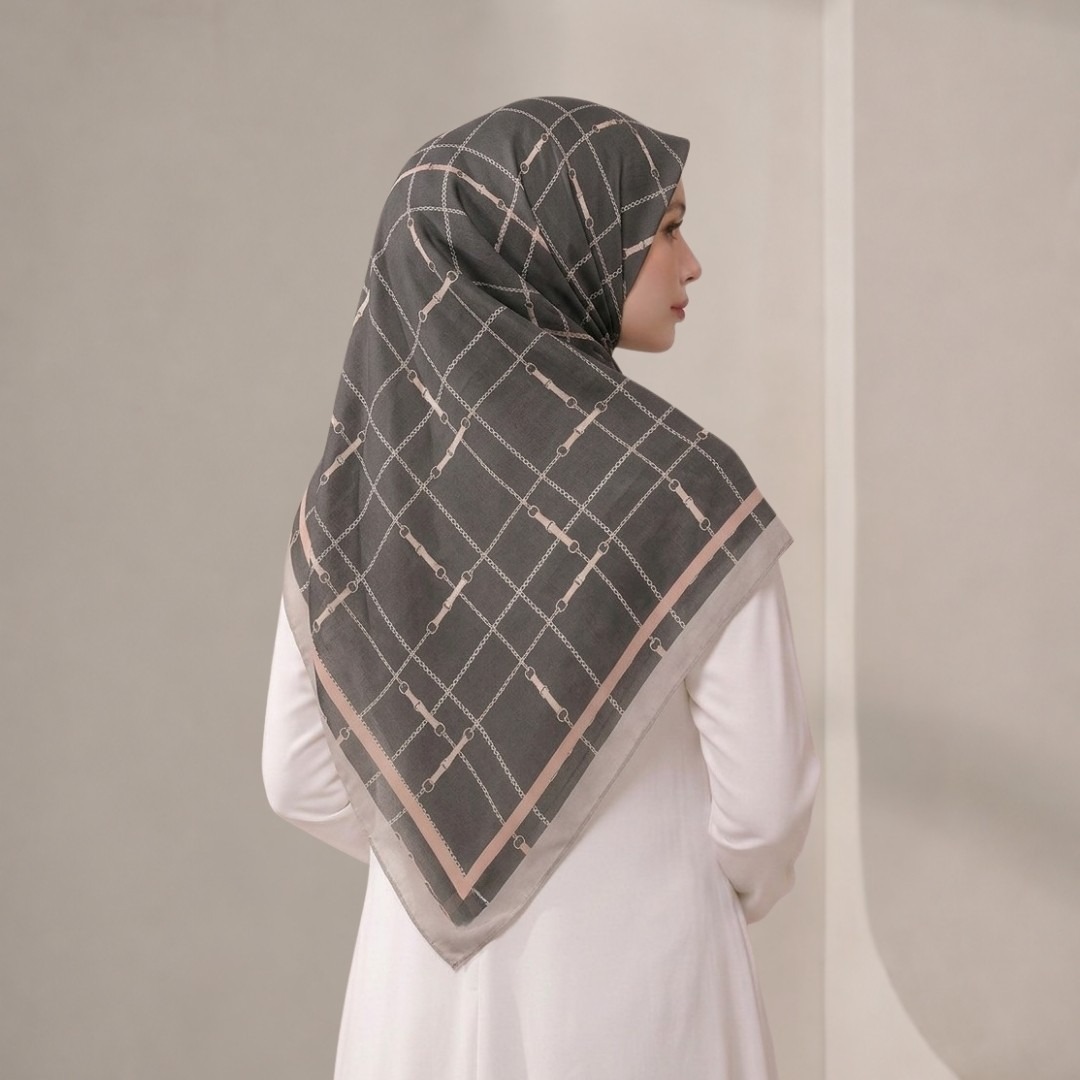 Zoya - Emily Gridlock Scarf - Kerudung Hijab Segiempat Motif - Pouch Ziplock
