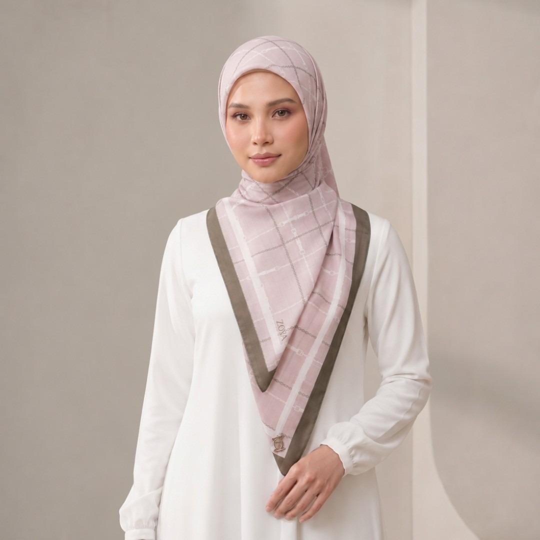 Zoya - Emily Gridlock Scarf - Kerudung Hijab Segiempat Motif - Pouch Ziplock