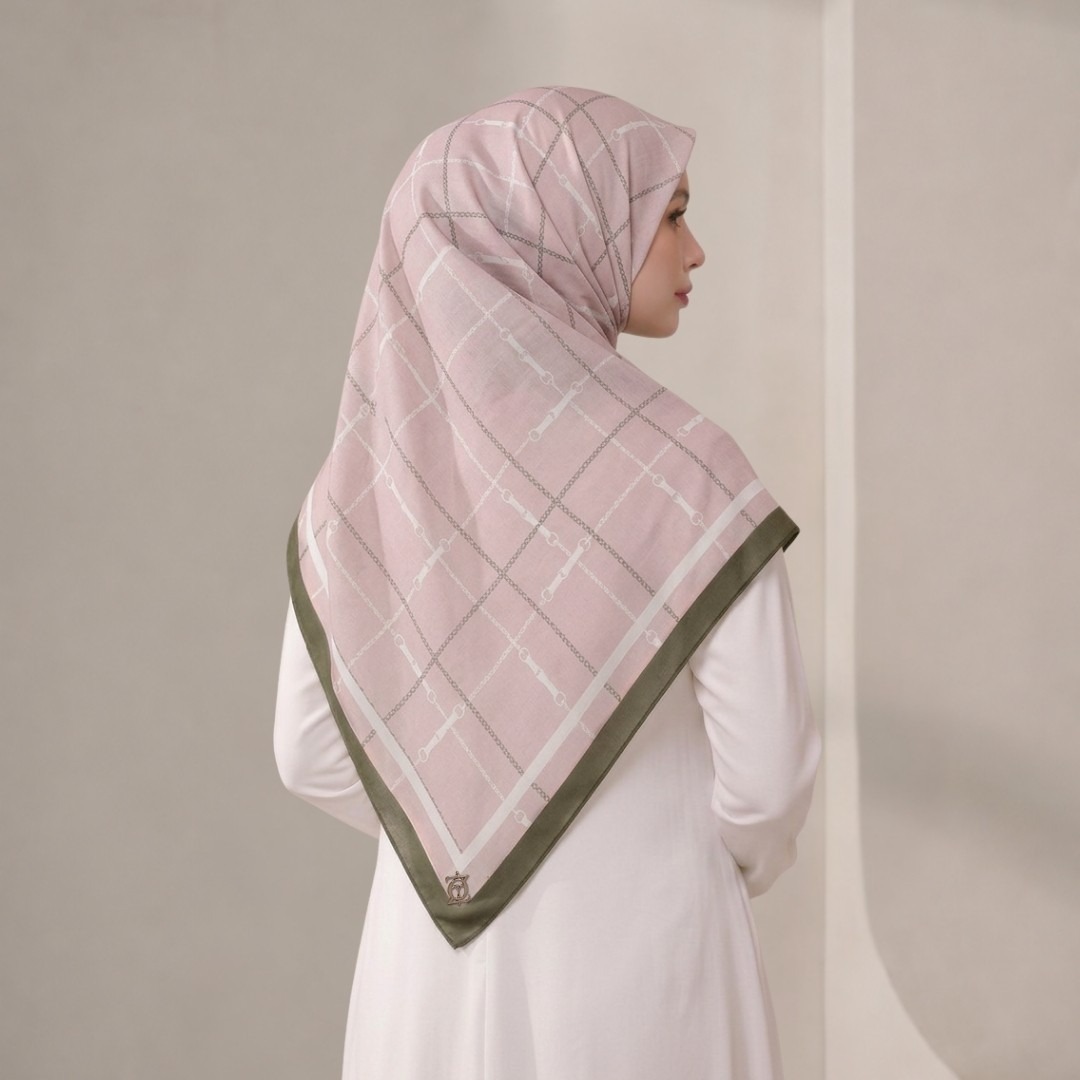 Zoya - Emily Gridlock Scarf - Kerudung Hijab Segiempat Motif - Pouch Ziplock