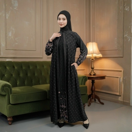 Image of Zoya Filiz Dress Black - Gamis Muslim Wanita Busui Friendly - Bahan Poly Textured