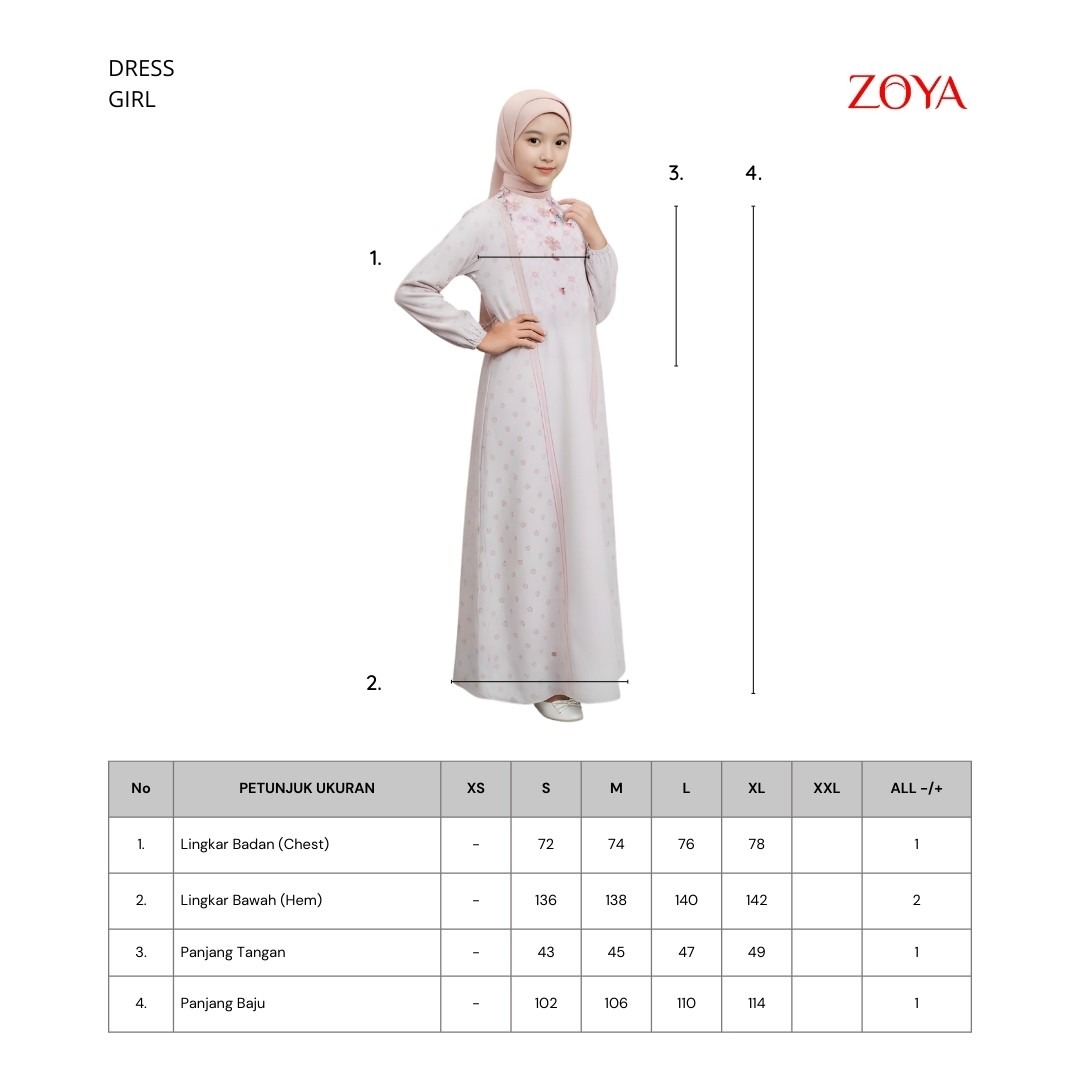 Zoya Freesia Dress Girl Cream - Gamis Muslimah Anak Perempuan - Bahan Soft Polyester