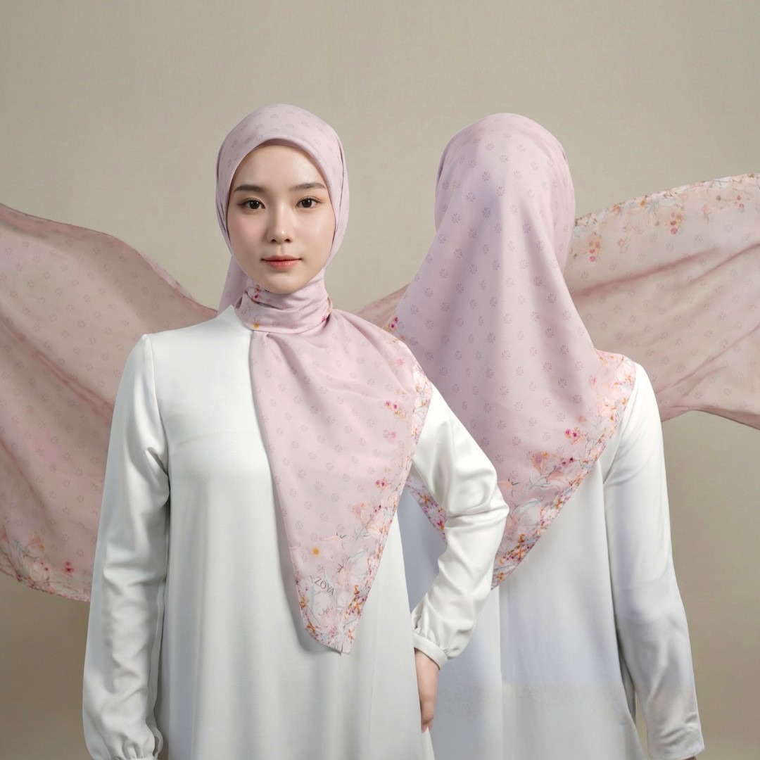 Zoya - Friska Print Scarf - Kerudung Hijab Segiempat Motif - Pouch Ziplock