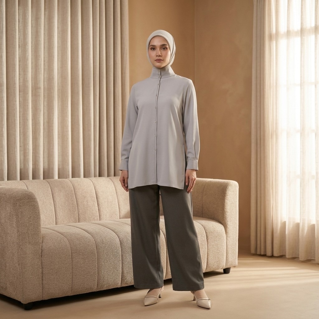 Zoya Funnel Half Placket Blouse Z01 - Atasan Blouse Officewear - Bahan Poly Twill