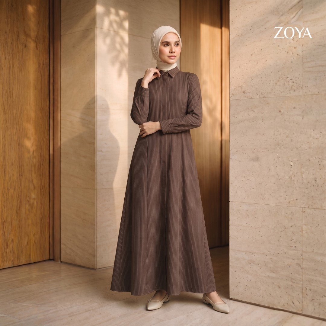 Zoya Godet Panel Zip Dress GPZ Z01 - Dress Wanita Officewear - Bahan Wooly Stripe