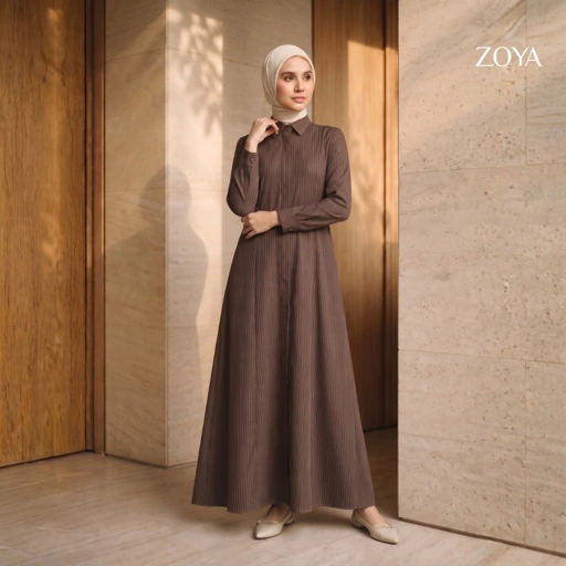 Zoya Godet Panel Zip Dress GPZ Z01 - Dress Wanita Officewear - Bahan Wooly Stripe