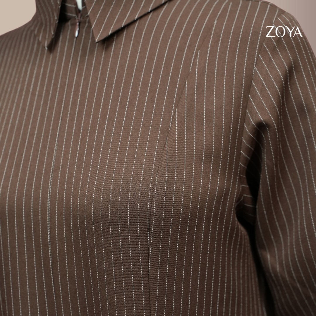 Zoya Godet Panel Zip Dress GPZ Z01 - Dress Wanita Officewear - Bahan Wooly Stripe