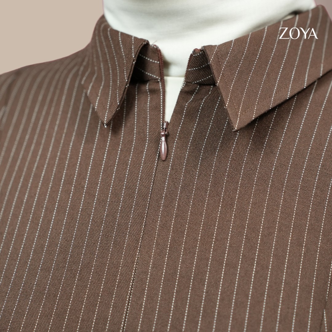 Zoya Godet Panel Zip Dress GPZ Z01 - Dress Wanita Officewear - Bahan Wooly Stripe
