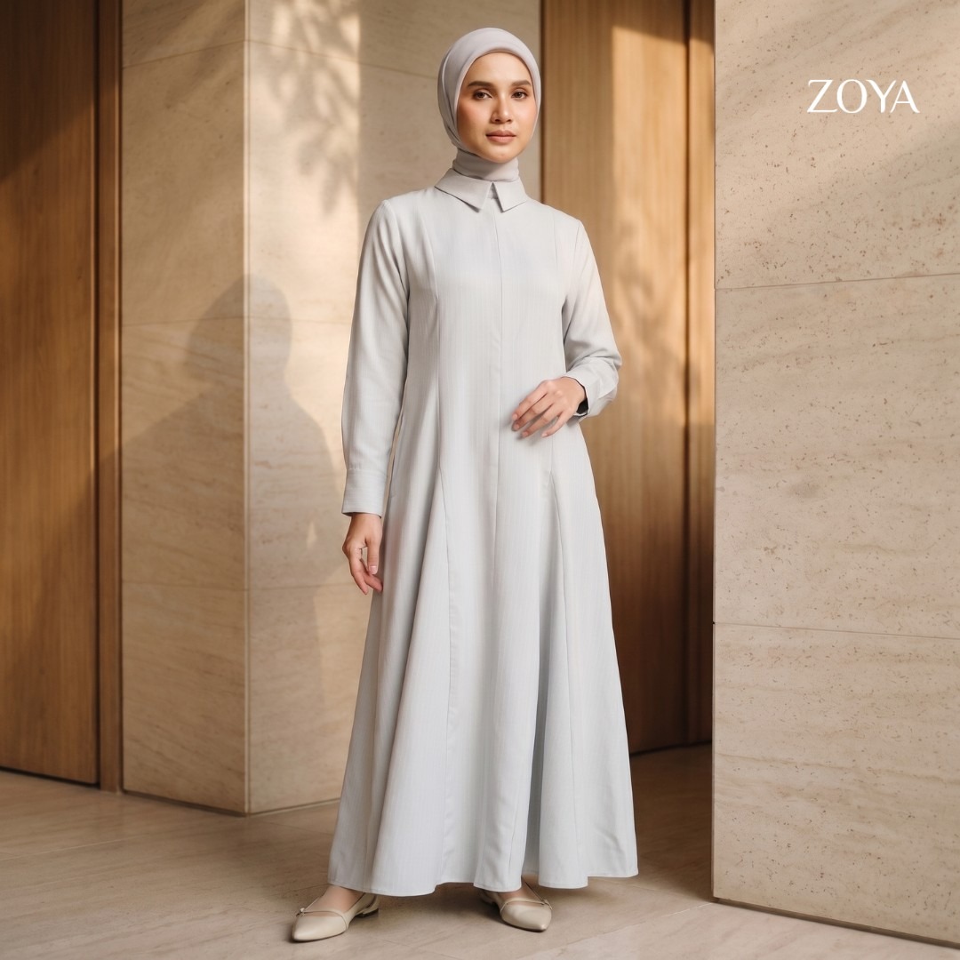 Zoya Godet Panel Zip Dress GPZ Z01 - Dress Wanita Officewear - Bahan Wooly Stripe