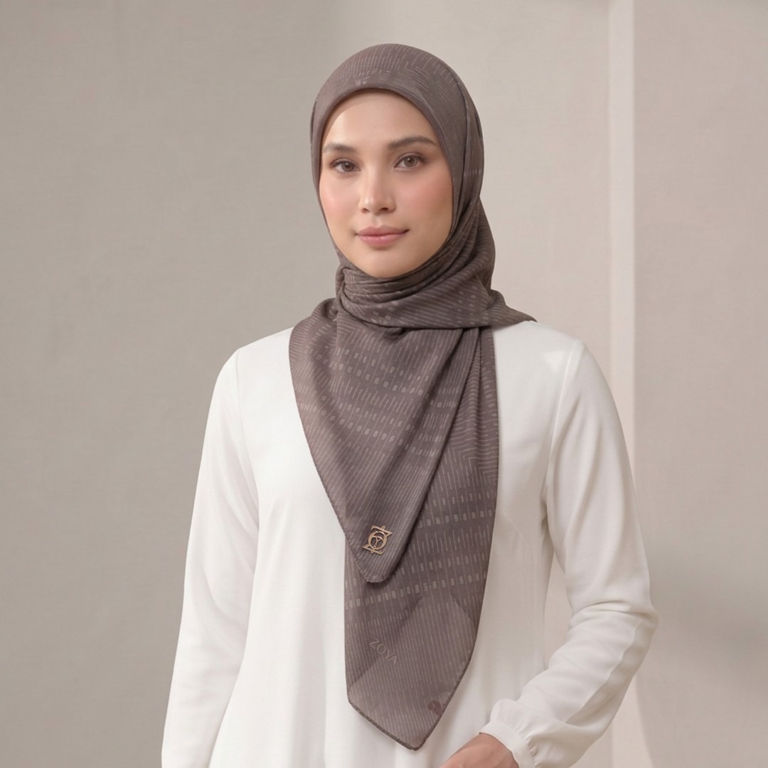 Zoya - Khaia Lattice Scarf - Kerudung Hijab Segiempat Motif - Pouch Ziplock