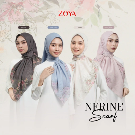 Image of Zoya - Nerine Print Scarf - Kerudung Hijab Segiempat Motif - Pouch Ziplock