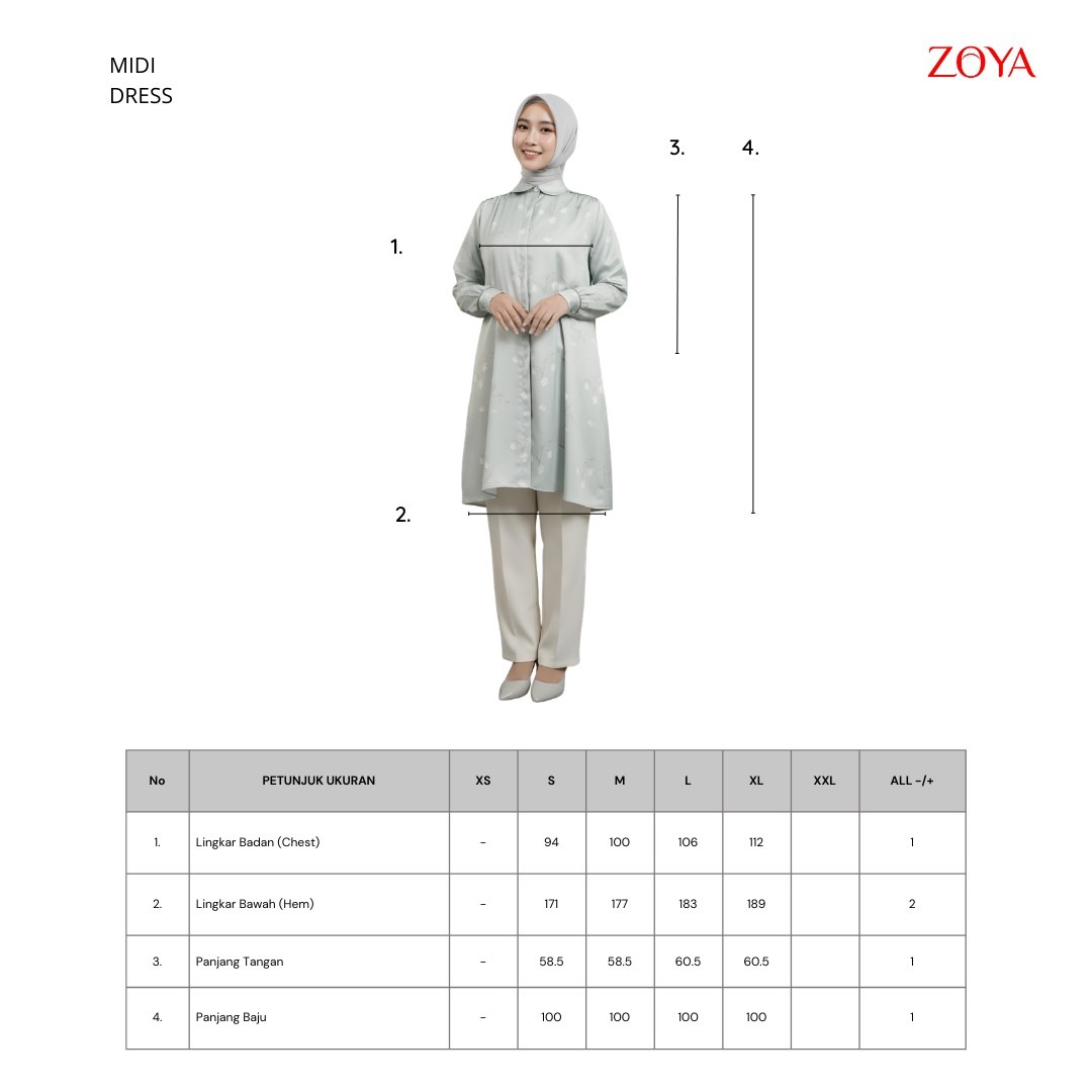 Zoya Nayma Midi Dress - Tunik Wanita Wudhu Busui Friendly - Bahan Premium Sateen