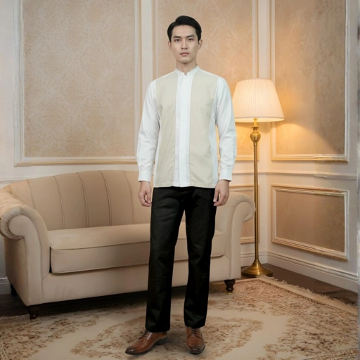 Image of Zoya Nevan Menswear - Baju Koko Pria Lengan Panjang - Bahan Cotton Slub