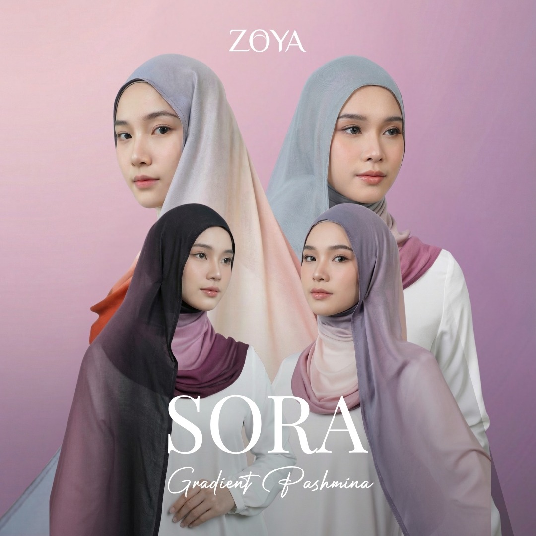 Zoya Pashmina Gradient Sora - Hijab Pashmina Gradasi - Bahan Voal Viscose
