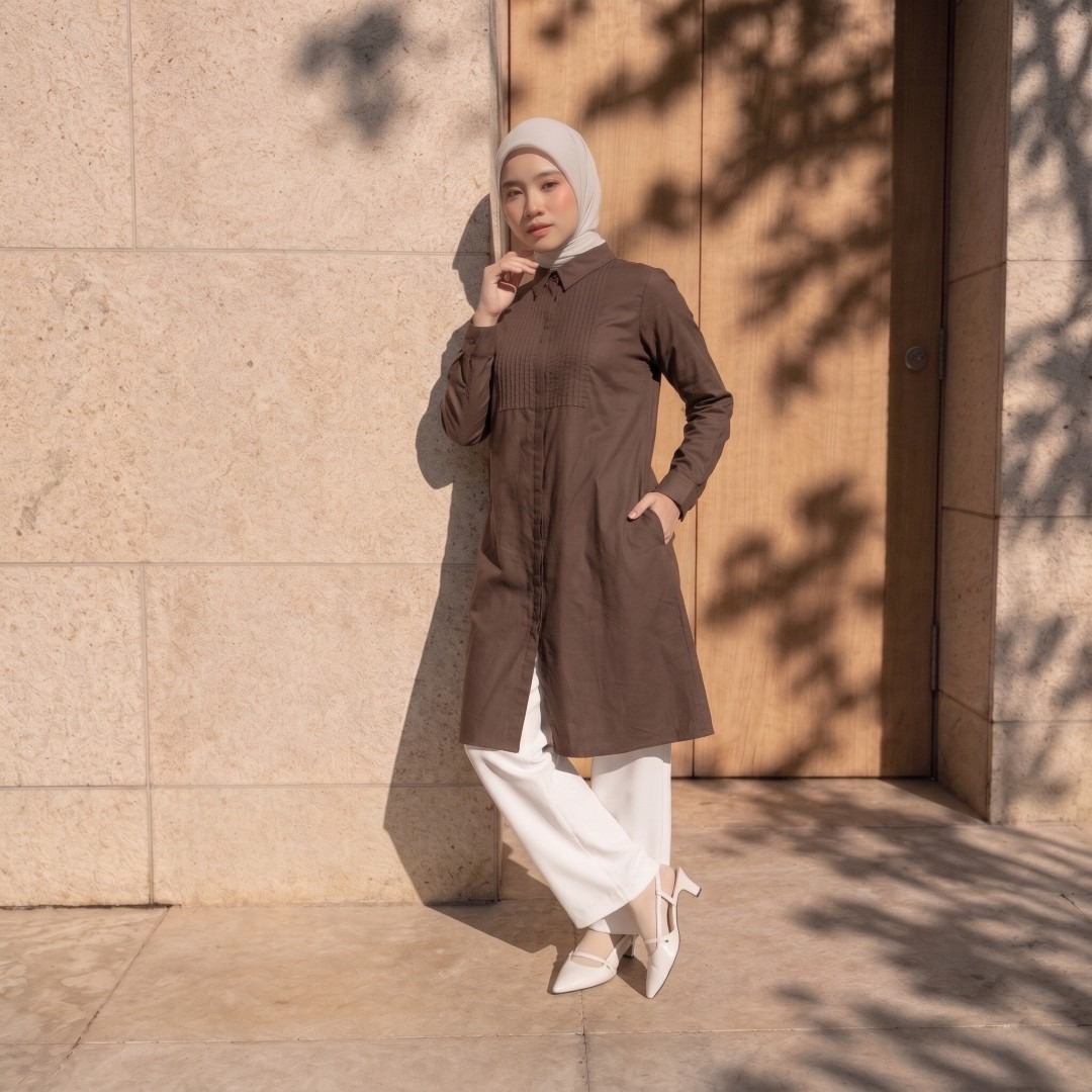Zoya Pintucked Cotton Midi Dress Z01 - Atasan Midi Dress Officewear - Bahan Cotton