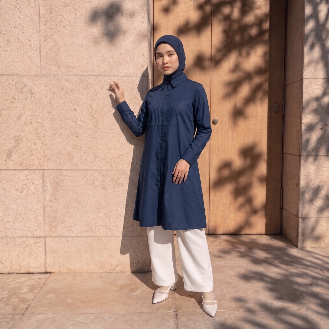 Zoya Pintucked Cotton Midi Dress Z01 - Atasan Midi Dress Officewear - Bahan Cotton