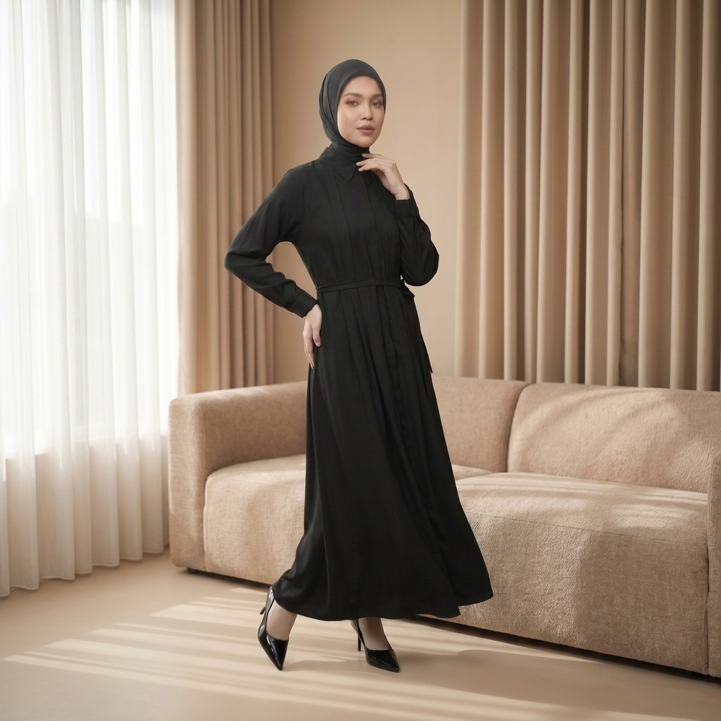 Zoya Pleated Long Dress Z01 - Dress Wanita Wudhu Friendly - Bahan Poly Flowy