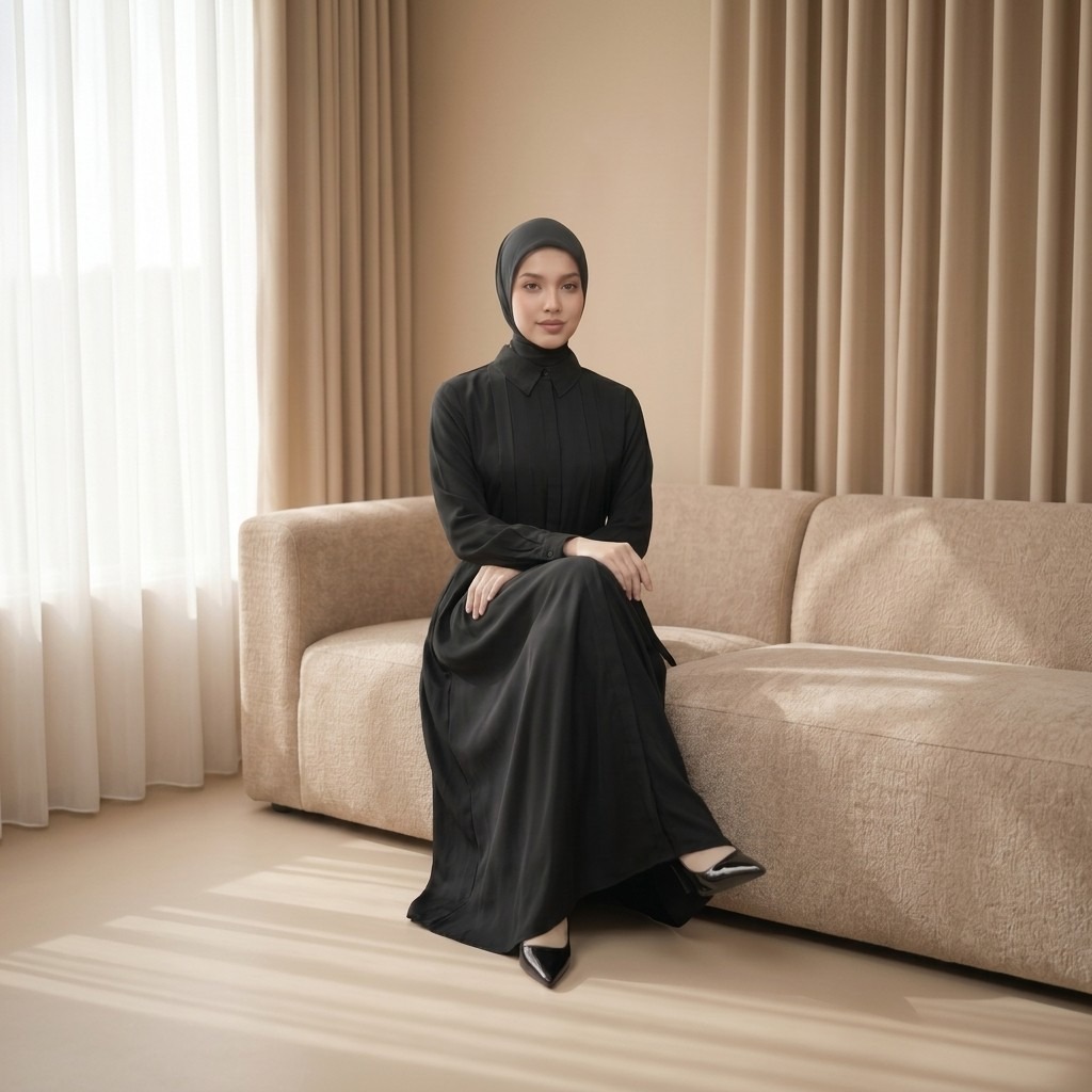 Zoya Pleated Long Dress Z01 - Dress Wanita Wudhu Friendly - Bahan Poly Flowy