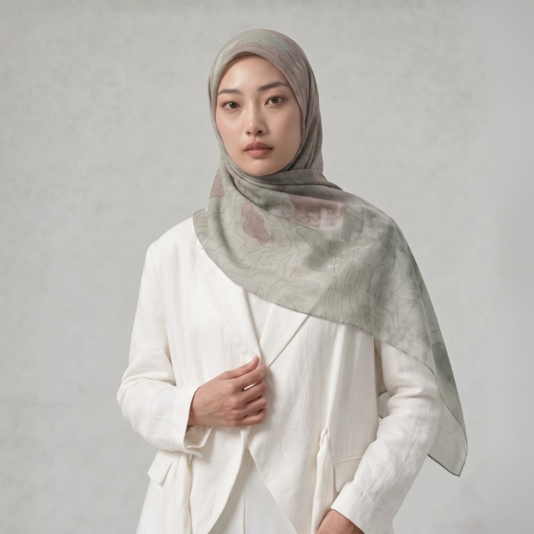 Zoya - Shadow Petals Print Scarf - Kerudung Hijab Segiempat Motif - Bahan Signature Voal - Box