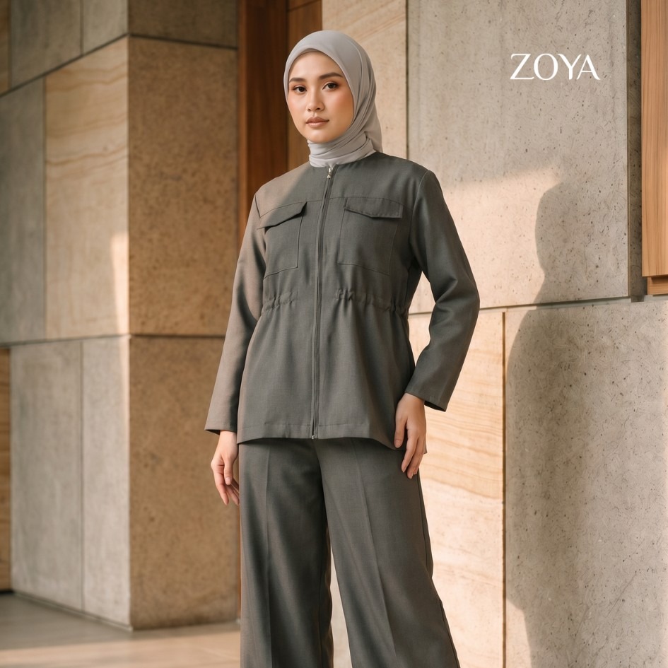 Zoya Utility Zipper Jacket Z01 Officewear - Jacket Outwear - Bahan Poly Twill