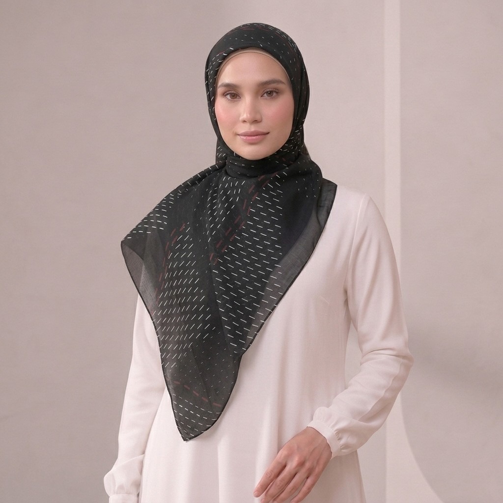 Zoya - Veren Grid Print Scarf - Kerudung Hijab Segiempat Motif - Bahan Voal 50s