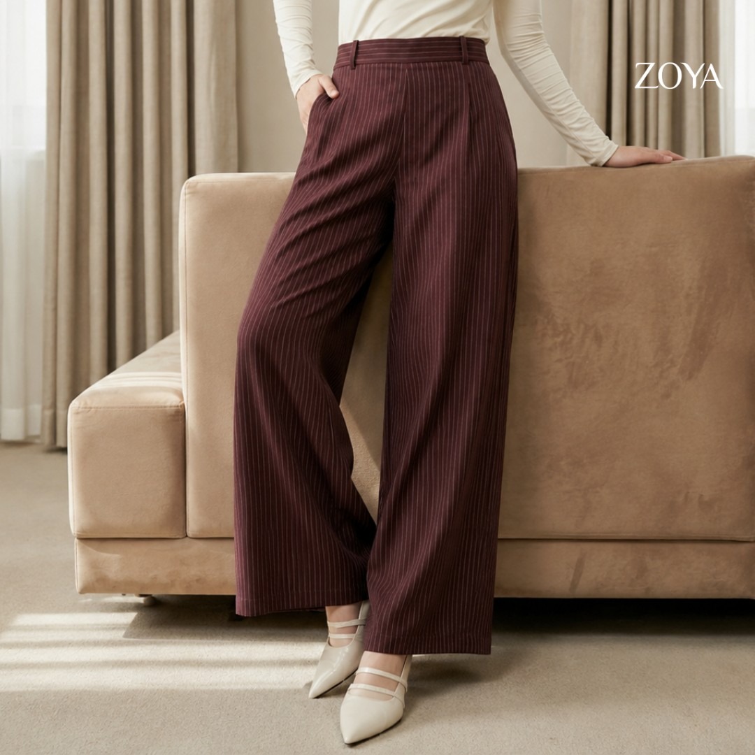 Zoya Wide Leg Pants WL Z01 - Celana Wanita - Bahan Wooly Stripe