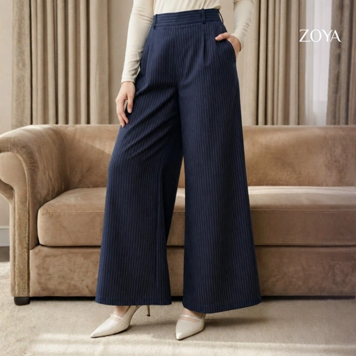 Zoya Wide Leg Pants WL Z01 - Celana Wanita - Bahan Wooly Stripe