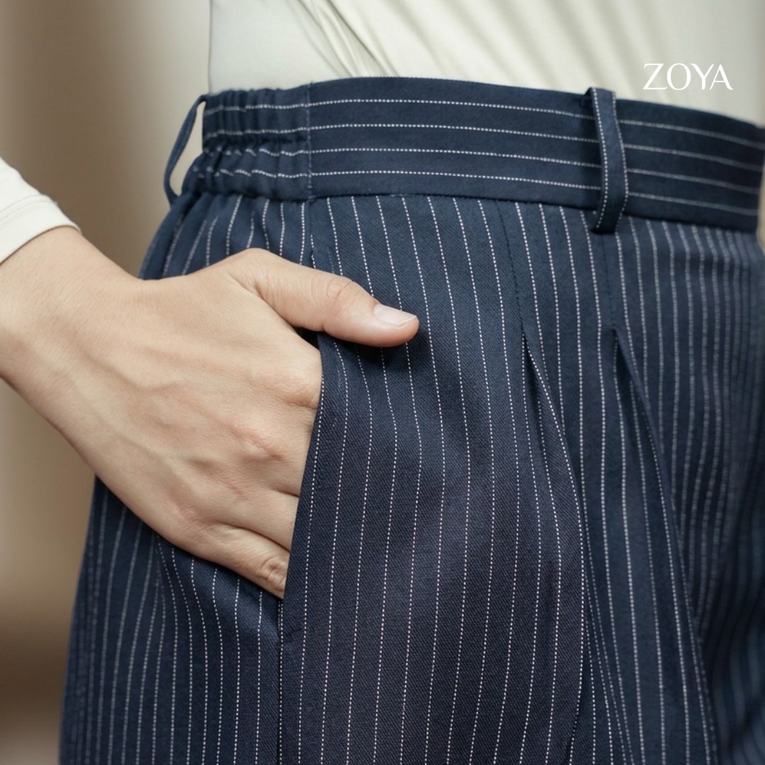 Zoya Wide Leg Pants WL Z01 - Celana Wanita - Bahan Wooly Stripe