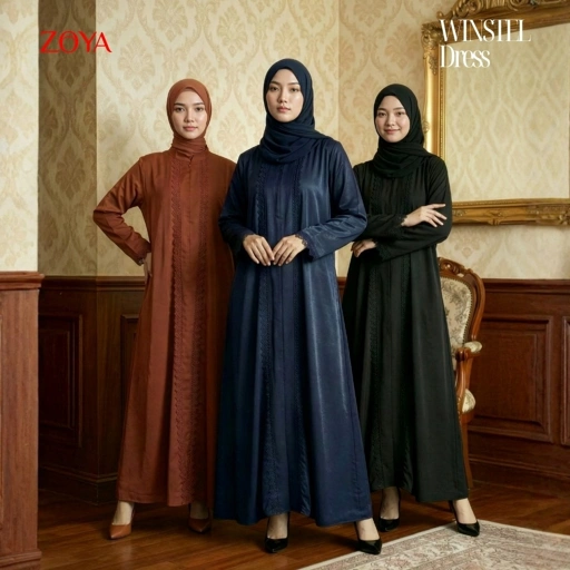 Image of Zoya Winstel Dress - Gamis Muslim Wanita Busui Friendly - Bahan Premium Sateen Textured