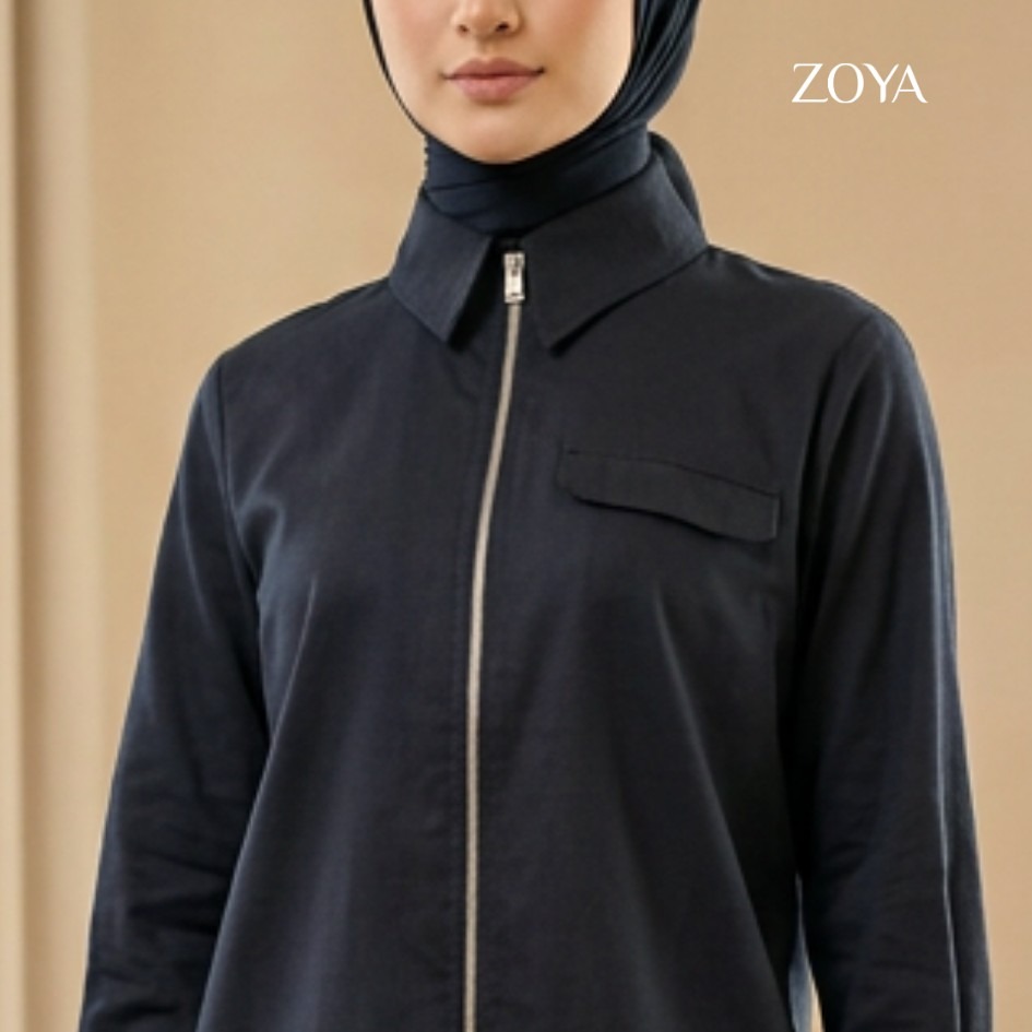 Zoya Zip Up Shirt ZU Z01 Officewear - Blouse Kerja - Bahan Cotton Twill
