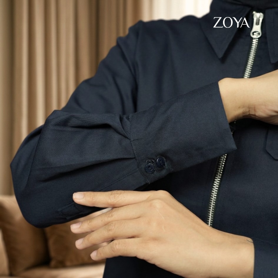 Zoya Zip Up Shirt ZU Z01 Officewear - Blouse Kerja - Bahan Cotton Twill