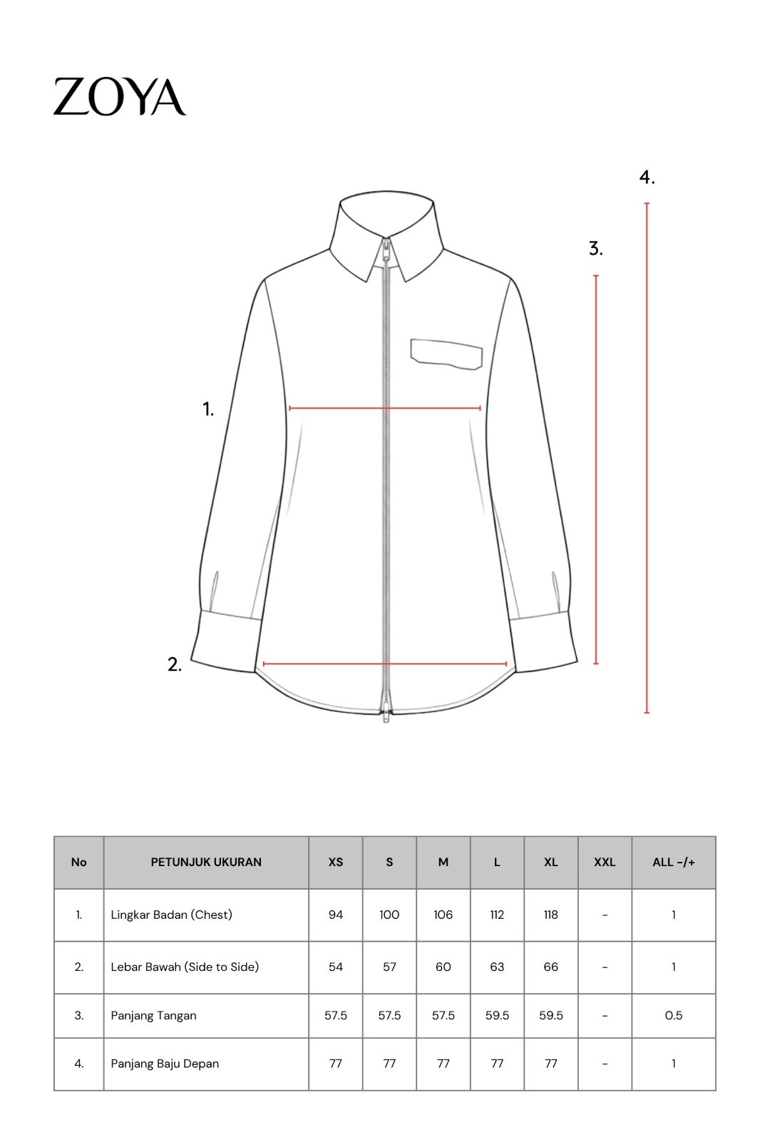 Zoya Zip Up Shirt ZU Z01 Officewear - Blouse Kerja - Bahan Cotton Twill