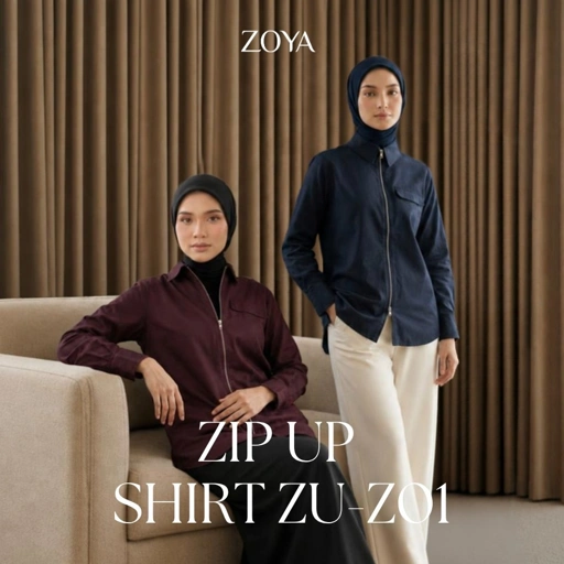 Zoya Zip Up Shirt ZU Z01 Officewear - Blouse Kerja - Bahan Cotton Twill