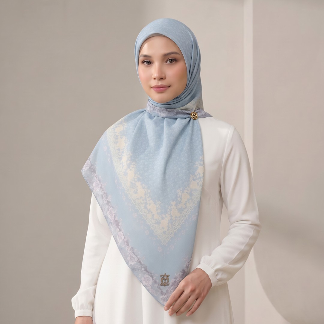 Zoya - Zinnia Print Scarf - Kerudung Hijab Segiempat Motif - Pouch Ziplock