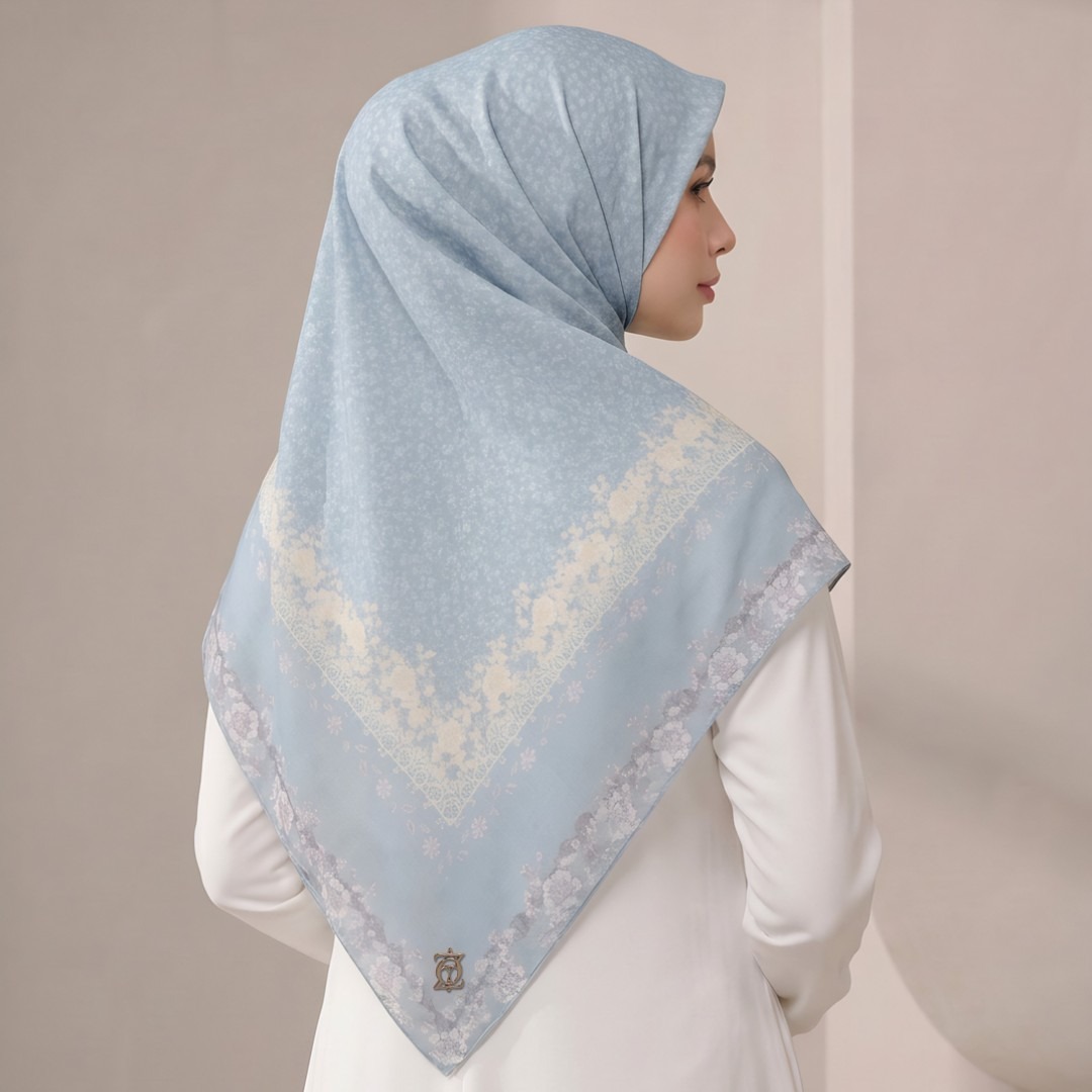 Zoya - Zinnia Print Scarf - Kerudung Hijab Segiempat Motif - Pouch Ziplock