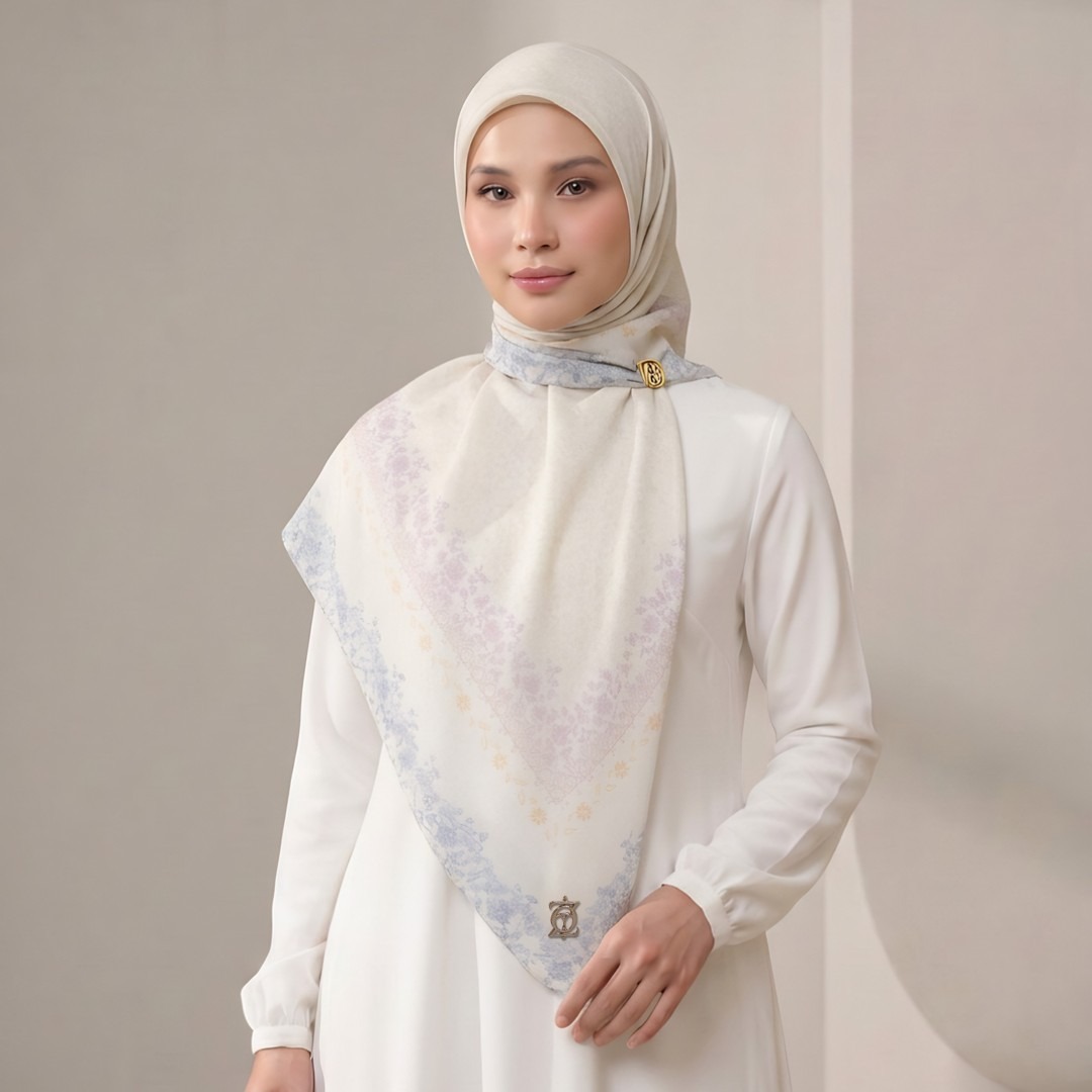 Zoya - Zinnia Print Scarf - Kerudung Hijab Segiempat Motif - Pouch Ziplock