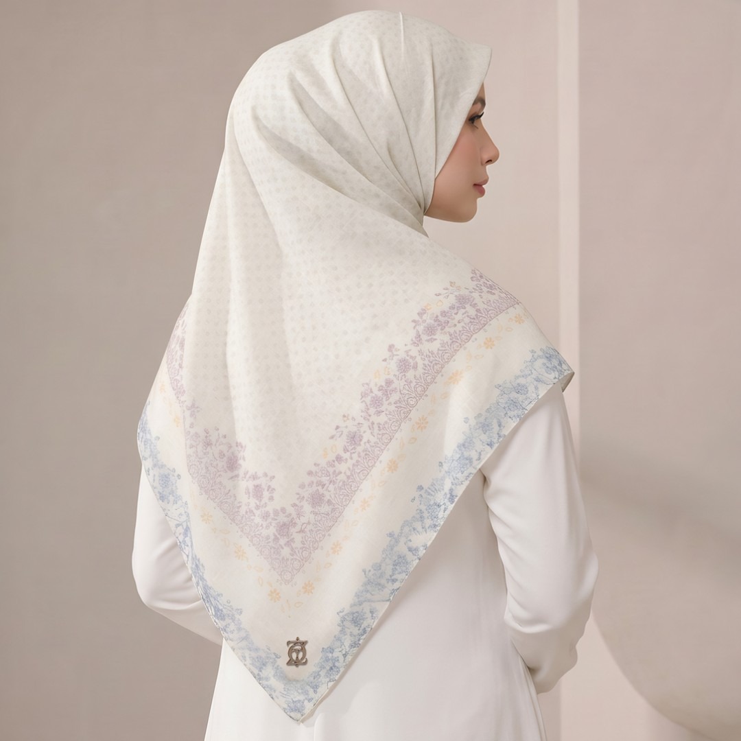 Zoya - Zinnia Print Scarf - Kerudung Hijab Segiempat Motif - Pouch Ziplock