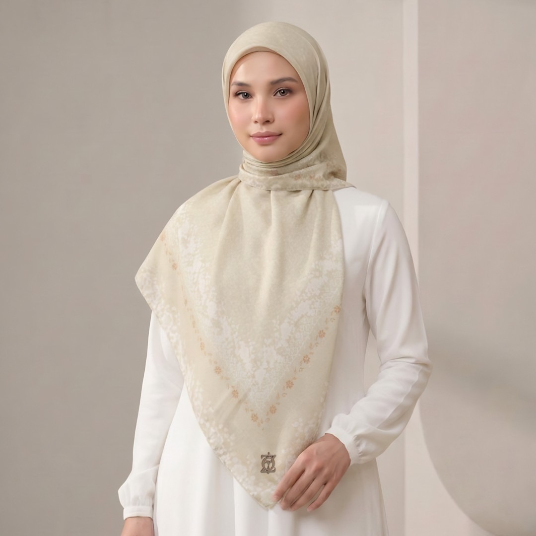Zoya - Zinnia Print Scarf - Kerudung Hijab Segiempat Motif - Pouch Ziplock