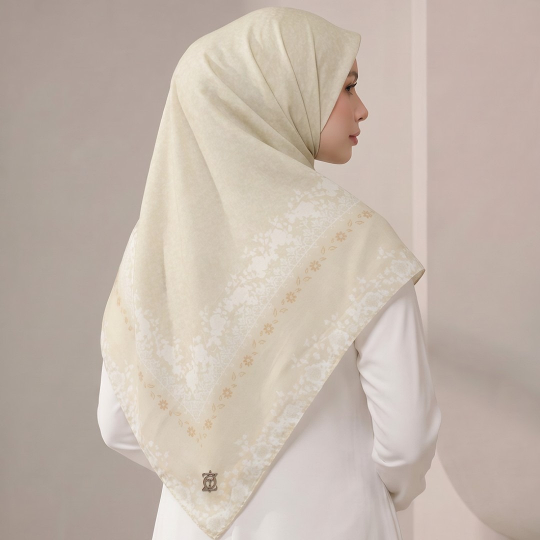 Zoya - Zinnia Print Scarf - Kerudung Hijab Segiempat Motif - Pouch Ziplock